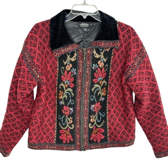 VTG Icelandic Design Wool Cardigan Sweater Medium Floral Granny Cottage Core - Picture 1 of 14